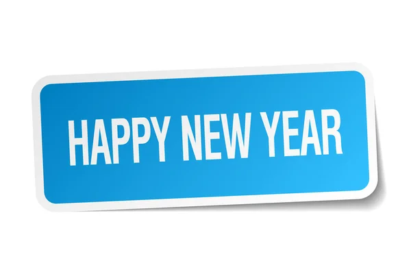 Happy new year blue square sticker isolated on white — Stock Vector