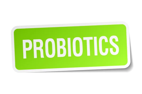 Пробиотики зеленый квадратный стикер на белом фоне — стоковый вектор
