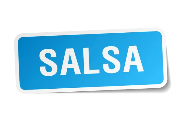 Salsa blauer quadratischer Aufkleber isoliert auf weiß — Stockvektor