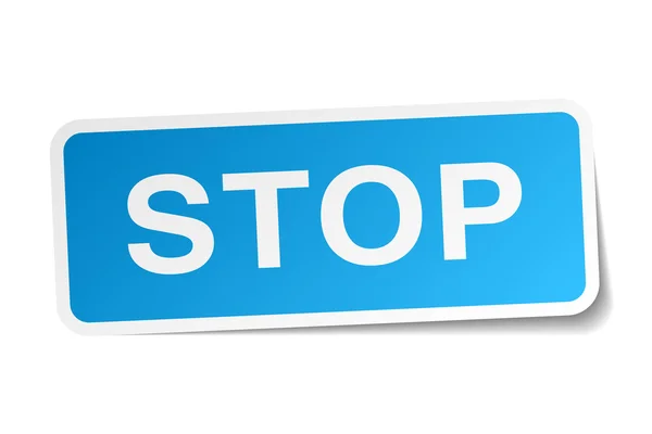 Stop blauwe vierkante sticker geïsoleerd op wit — Stockvector