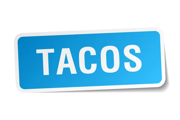 Tacos adesivo quadrado azul isolado no branco — Vetor de Stock
