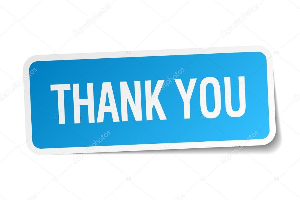 thank you blue square sticker isolated on white