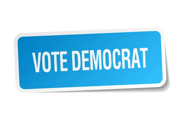 Oy Demokrat mavi kare etiketi üzerinde beyaz izole — Stok Vektör