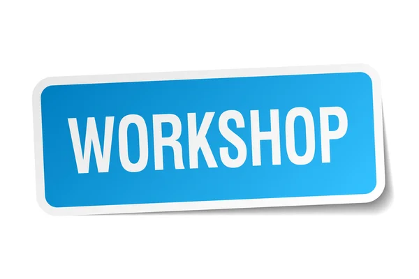 Workshop blauwe vierkante sticker geïsoleerd op wit — Stockvector