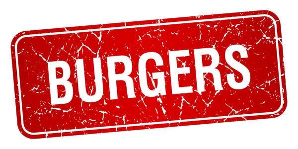 Burgers rouge carré grunge texturé timbre isolé — Image vectorielle