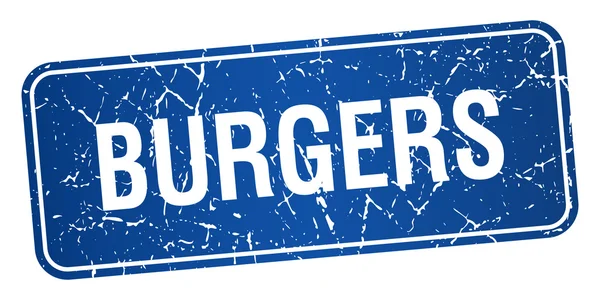 Burgers blue square grunge textured isolated stamp — Stock Vector