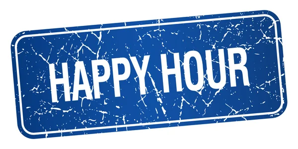 Happy Hour Blue Square Grunge texturierte isolierte Briefmarke — Stockvektor