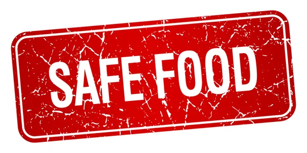 Bezpieczna żywność plac czerwony ilustracja teksturowanej pieczęć na białym tle — Wektor stockowy