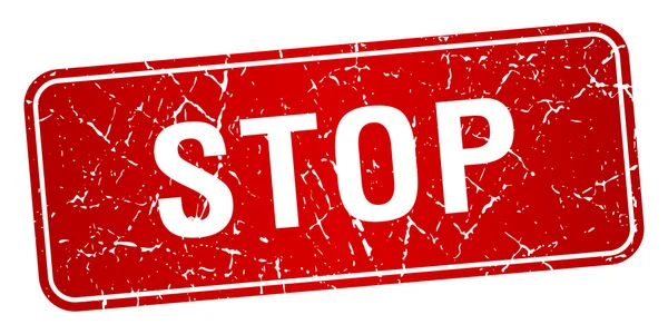 Stop rood vierkantje grunge getextureerde geïsoleerde stempel — Stockvector