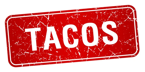 Tacos rosso grunge quadrato strutturato isolato timbro — Vettoriale Stock