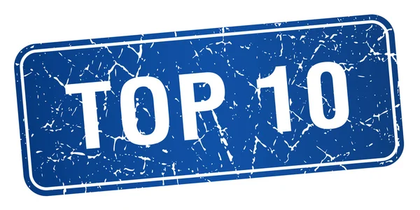 Top 10 Grunge cuadrado azul con textura sello aislado — Vector de stock