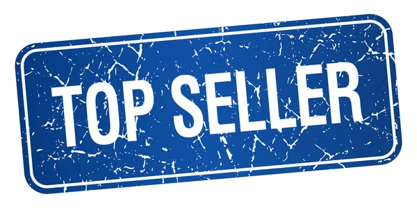 Top sprzedający niebieski kwadrat tło teksturowane pieczęć na białym tle — Wektor stockowy