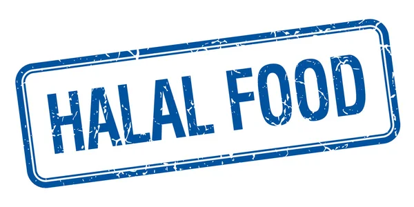 Halal żywności niebieski kwadrat nieczysty vintage pieczęć na białym tle — Wektor stockowy