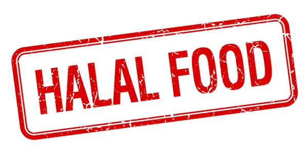 Halal cibo rosso quadrato grungy vintage isolato timbro — Vettoriale Stock