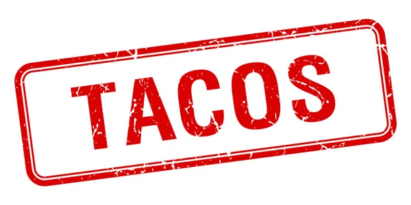 Tacos czerwony kwadrat nieczysty vintage pieczęć na białym tle — Wektor stockowy