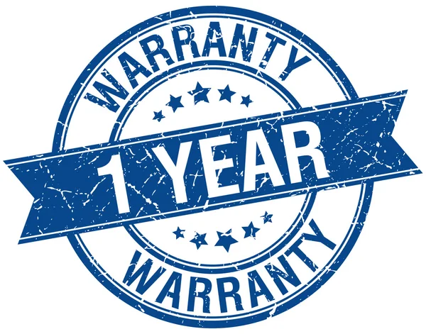 1 year warranty grunge retro blue isolated ribbon stamp — Stock Vector