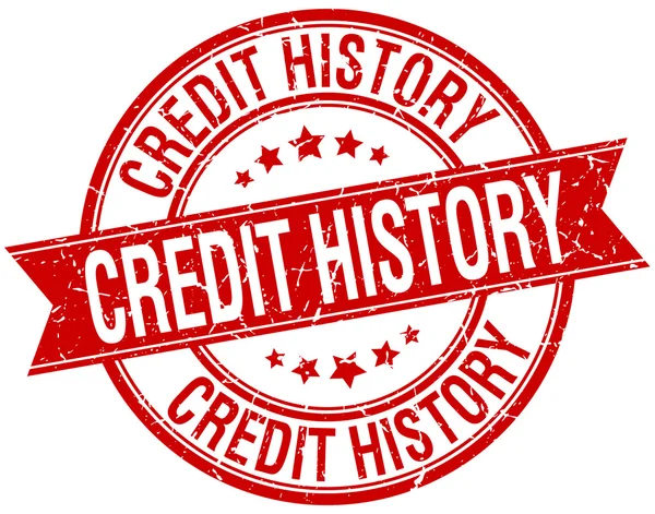 Кредитна історія гранж ретро червона ізольована марка стрічки — стоковий вектор