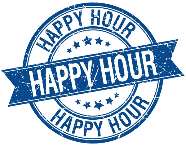 Happy hour grunge retro blu isolato nastro timbro — Vettoriale Stock