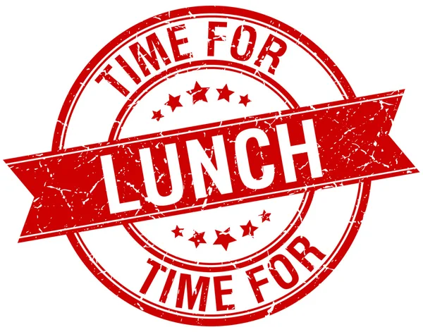 Time for lunch grunge retro red isolated ribbon stamp — Stock Vector