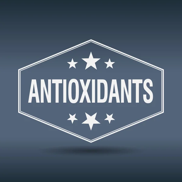 Antioxidantes hexagonal branco vintage estilo retro etiqueta — Vetor de Stock
