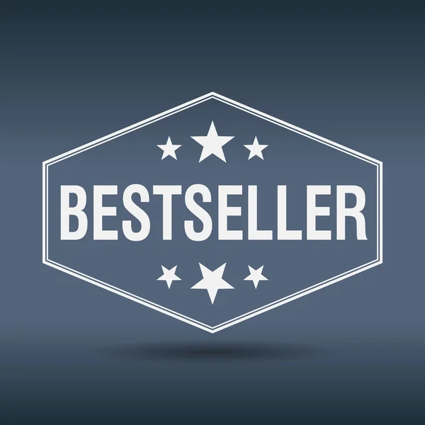Bestseller hatszögletű fehér retro stílusú címke — Stock Vector