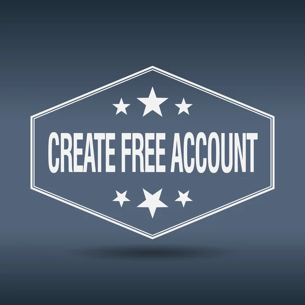 Create free account hexagonal white vintage retro style label — Stock Vector