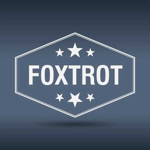 Foxtrot hexagonal white vintage retro style label — Stock Vector