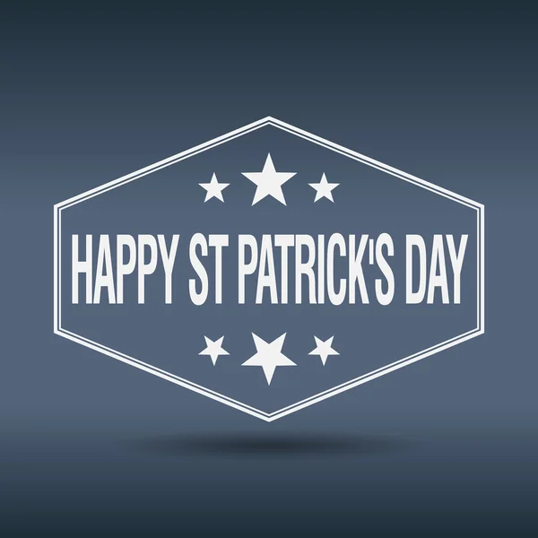 Happy st Patrick 's day hexagonal white vintage retro style label — стоковый вектор