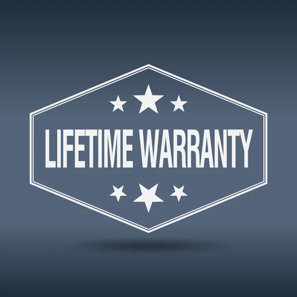 Lifetime warranty hexagonal white vintage retro style label — Stock Vector