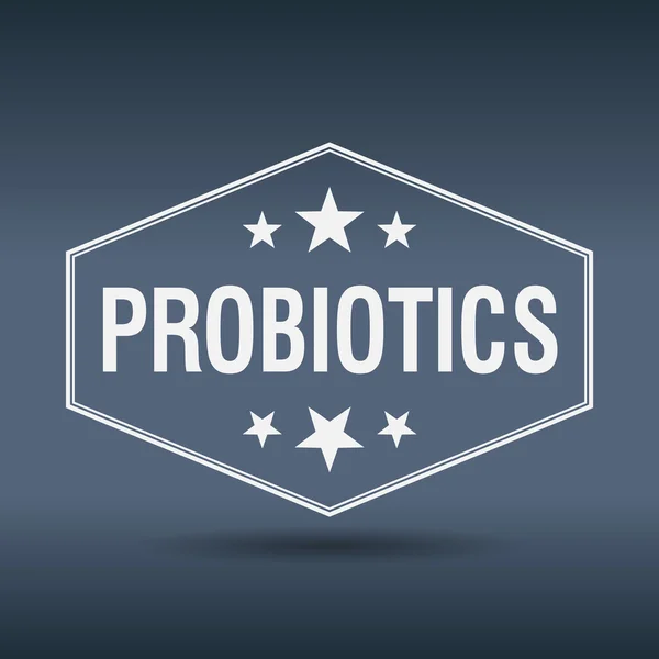 Probiotics 6 각형 화이트 빈티지 복고 스타일 레이블 — 스톡 벡터