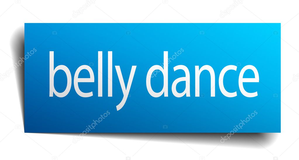 belly dance blue square isolated paper sign on white