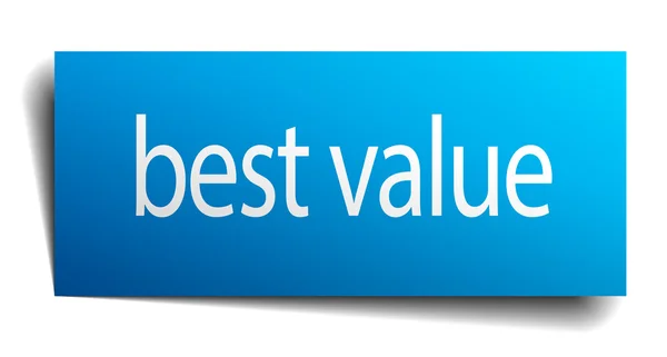 Beste waarde blauwe vierkante geïsoleerde papier teken op wit — Stockvector
