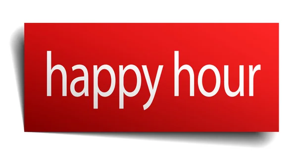 Happy hour czerwony kwadrat na białym tle papier znak biały — Wektor stockowy