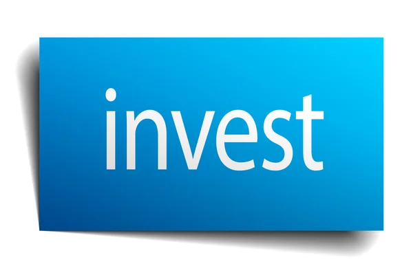 Investiere blaues Papierschild auf weißem Hintergrund — Stockvektor