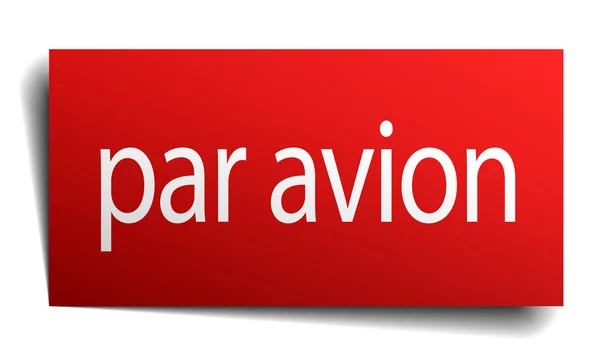 Par avion rot quadratisch isoliertes Papierschild auf weiß — Stockvektor