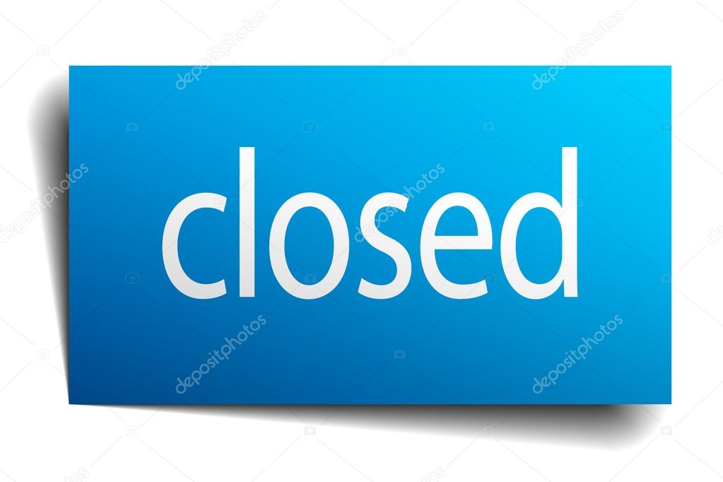 closed blue square isolated paper sign on white