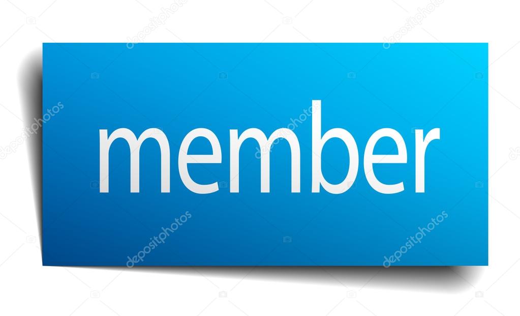 member blue paper sign on white background