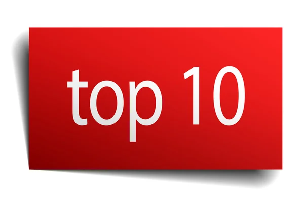 Top 10 rotes Papierschild auf weißem Hintergrund — Stockvektor