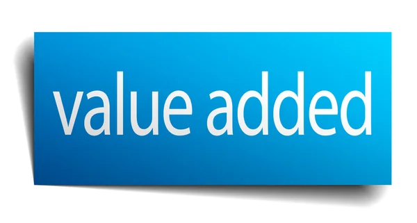 Valor acrescentado sinal de papel azul isolado sobre branco — Vetor de Stock