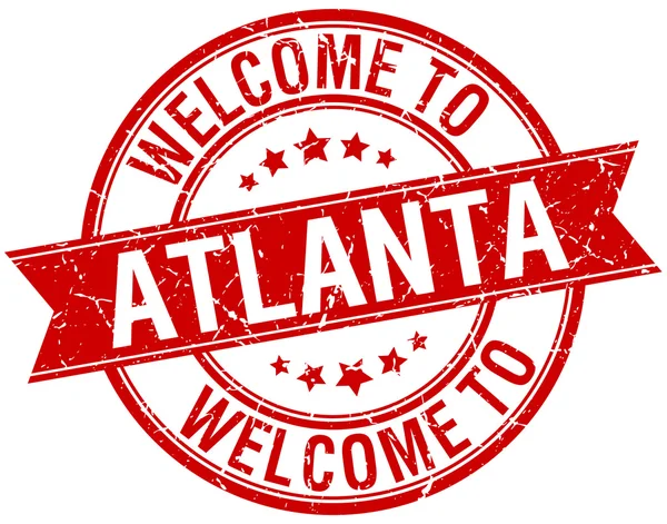 Bienvenido al sello de cinta redonda roja de Atlanta — Archivo Imágenes Vectoriales