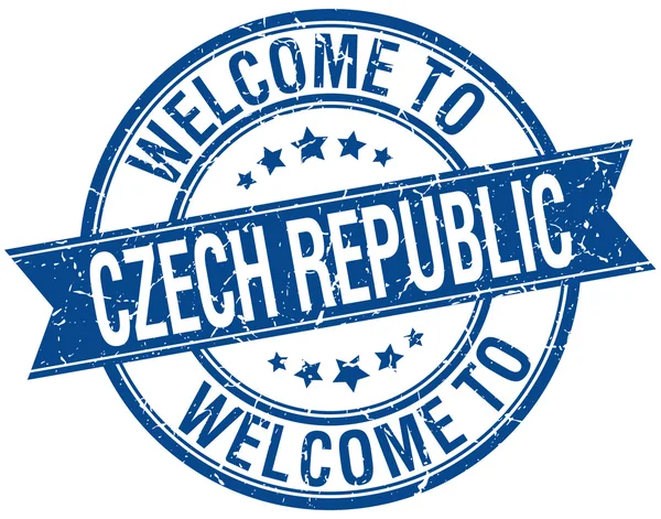 Witamy w Czechach niebieski okrągły wstążka stempel — Wektor stockowy