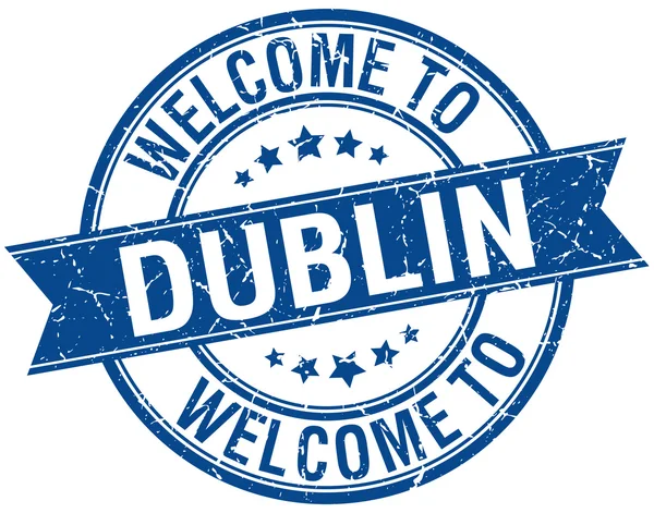 Welcome to Dublin blue round ribbon stamp — Stock Vector