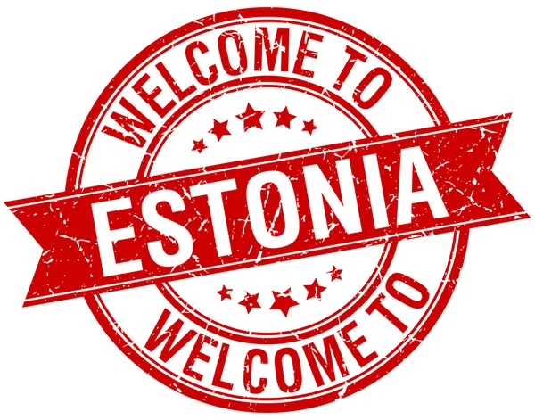 Estonya kırmızı kurdele pul yuvarlak hoş geldiniz — Stok Vektör