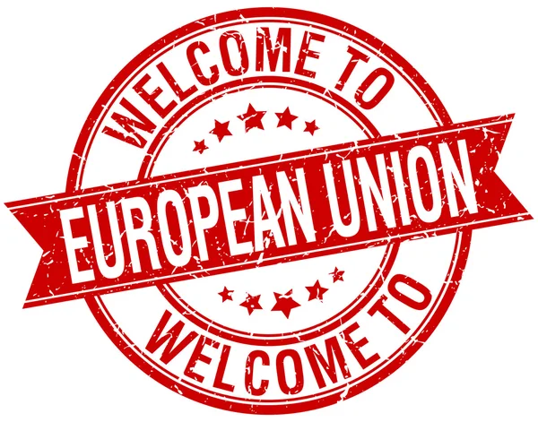 Bienvenue à l'Union européenne ruban rond rouge timbre — Image vectorielle