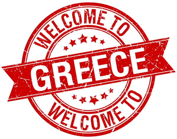 欢迎来到希腊红色圆织带邮票 — 图库矢量图片