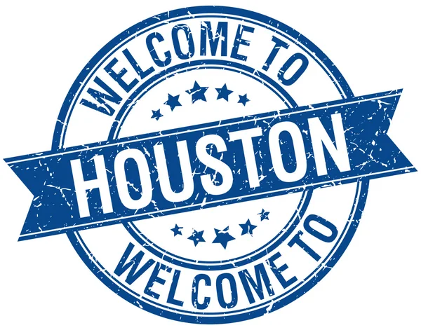 Benvenuto a Houston timbro nastro rotondo blu — Vettoriale Stock