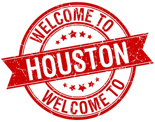 Benvenuto a Houston timbro del nastro rotondo rosso — Vettoriale Stock