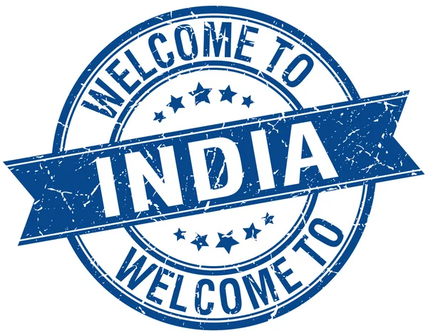 Bem-vindo ao selo de fita redonda azul da Índia — Vetor de Stock