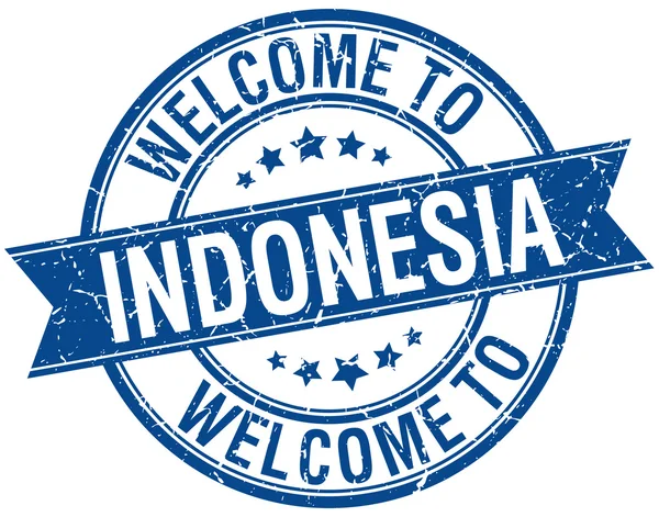 Bienvenido al sello de cinta redonda azul de Indonesia — Vector de stock