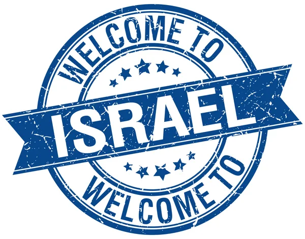 Bem-vindo ao selo de fita redonda azul de Israel —  Vetores de Stock